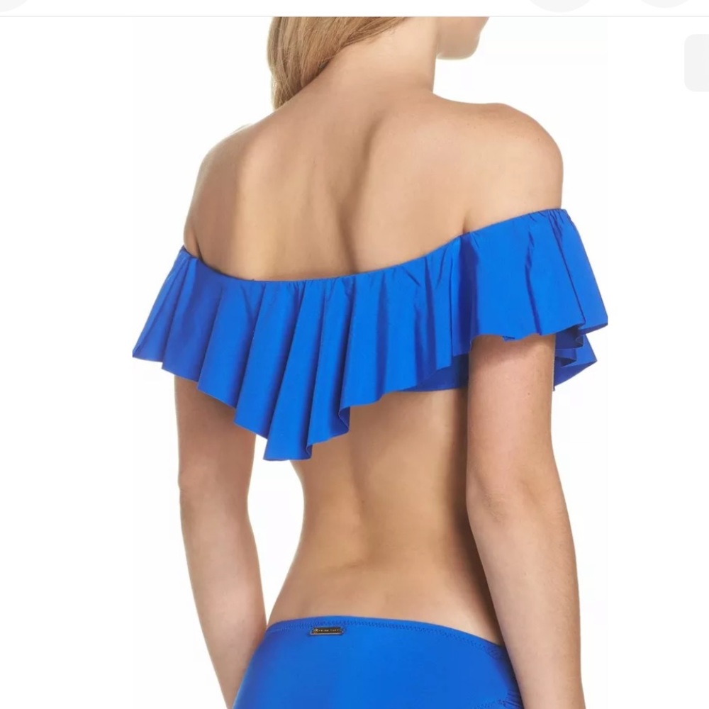 NWT MONACO SOLIDS OFF THE SHOULDER RUFFLE BANDEAU TOP - Picture 2 of 10